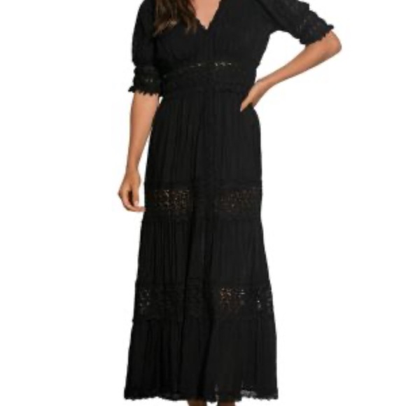 Elan Lace Tiered Maxi Dress L - Picture 1 of 11